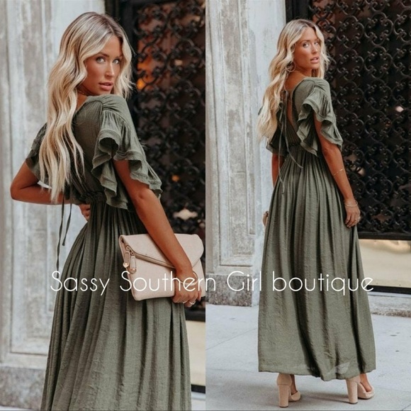 Boho deep neck button down maxi Dress Rustic - Picture 2 of 5